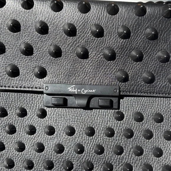 Foley + Corinna Black Spiked Studded Shoulder Bag Spikes Punk Goth - Picture 5 of 17